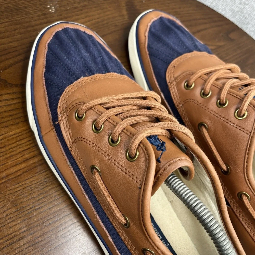 Polo Ralpth Lauren Parkstone Low Shoes Women's 10.5 D Blue Brown Leather Canvas - Picture 10 of 13